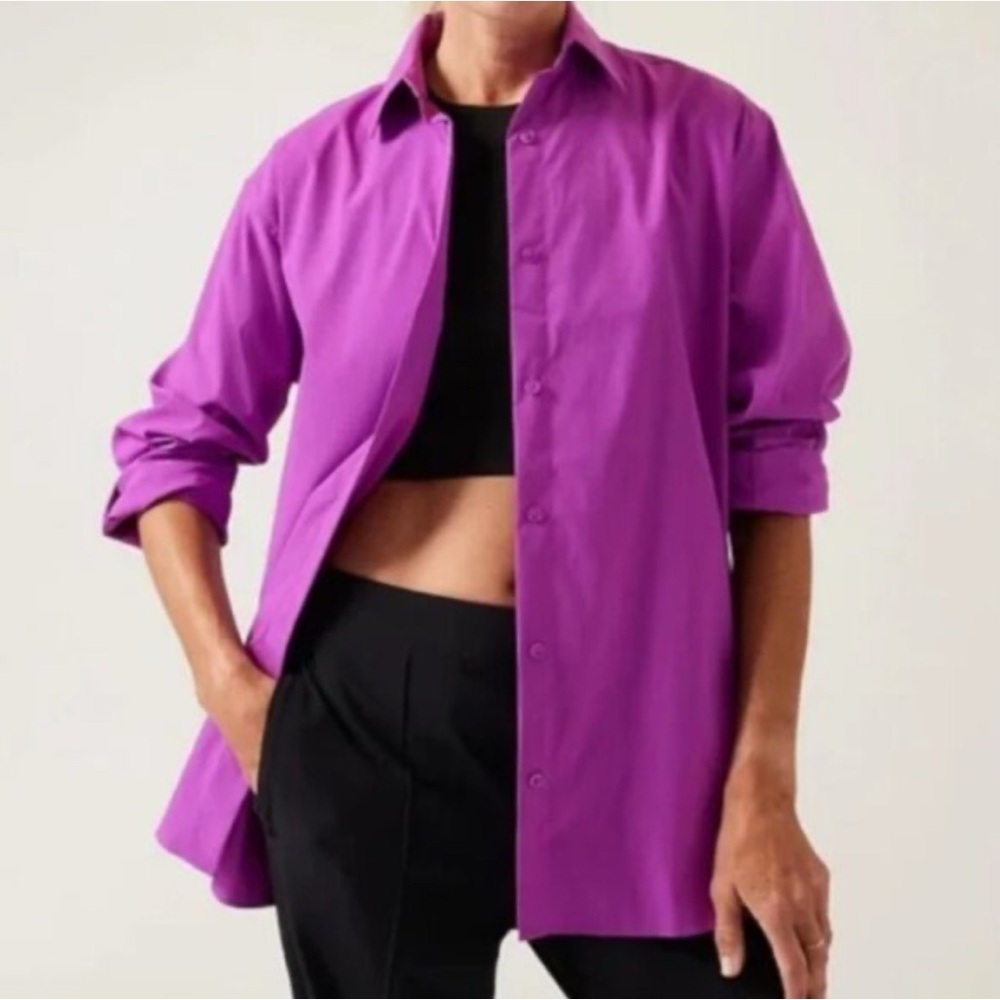 Athleta Performance Oversized Poplin Top in Jazzy Purple. Medium.